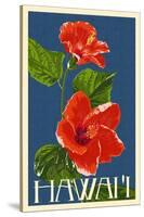 Hawaii - Red Hibiscus Flower-Lantern Press-Stretched Canvas