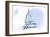 Hawaii - Sailboat - Blue - Coastal Icon-Lantern Press-Framed Art Print