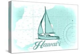 Hawaii - Sailboat - Teal - Coastal Icon-Lantern Press-Stretched Canvas