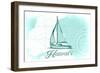 Hawaii - Sailboat - Teal - Coastal Icon-Lantern Press-Framed Art Print