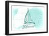 Hawaii - Sailboat - Teal - Coastal Icon-Lantern Press-Framed Art Print