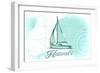 Hawaii - Sailboat - Teal - Coastal Icon-Lantern Press-Framed Art Print