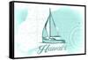 Hawaii - Sailboat - Teal - Coastal Icon-Lantern Press-Framed Stretched Canvas