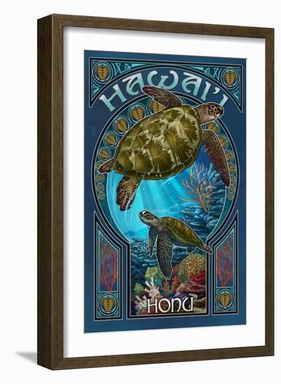 Hawaii - Sea Turtle Art Nouveau-Lantern Press-Framed Art Print