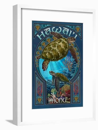 Hawaii - Sea Turtle Art Nouveau-Lantern Press-Framed Art Print