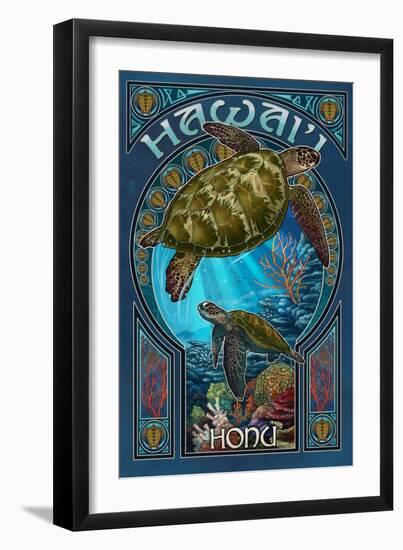 Hawaii - Sea Turtle Art Nouveau-Lantern Press-Framed Art Print