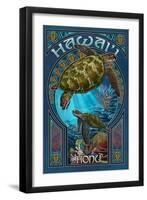 Hawaii - Sea Turtle Art Nouveau-Lantern Press-Framed Art Print