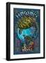 Hawaii - Sea Turtle Art Nouveau-Lantern Press-Framed Art Print