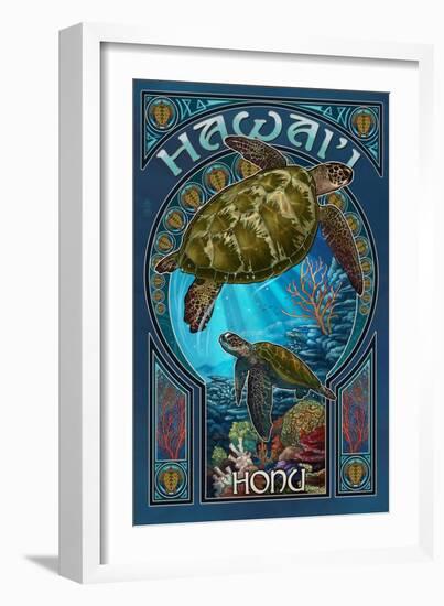 Hawaii - Sea Turtle Art Nouveau-Lantern Press-Framed Art Print