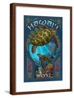 Hawaii - Sea Turtle Art Nouveau-Lantern Press-Framed Art Print