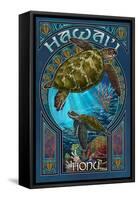 Hawaii - Sea Turtle Art Nouveau-Lantern Press-Framed Stretched Canvas