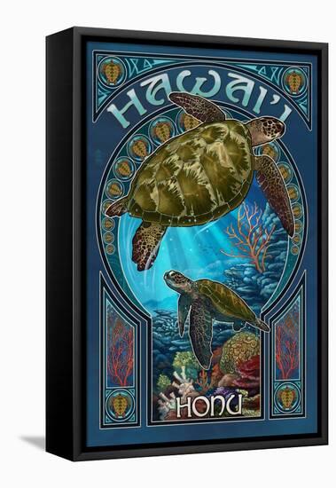 Hawaii - Sea Turtle Art Nouveau-Lantern Press-Framed Stretched Canvas