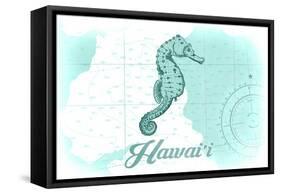 Hawaii - Seahorse - Teal - Coastal Icon-Lantern Press-Framed Stretched Canvas