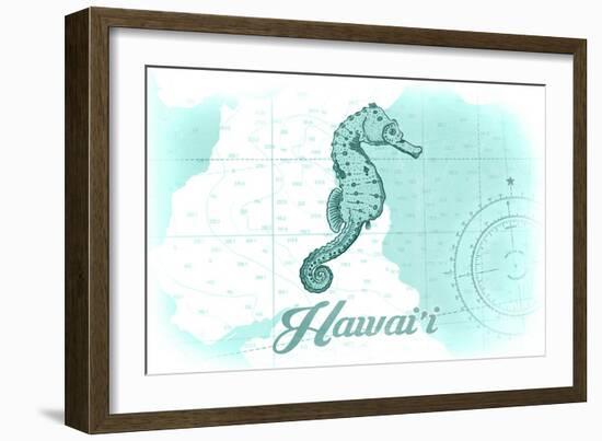 Hawaii - Seahorse - Teal - Coastal Icon-Lantern Press-Framed Art Print