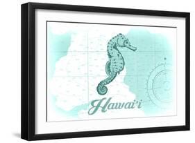 Hawaii - Seahorse - Teal - Coastal Icon-Lantern Press-Framed Art Print
