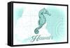 Hawaii - Seahorse - Teal - Coastal Icon-Lantern Press-Framed Stretched Canvas