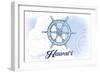 Hawaii - Ship Wheel - Blue - Coastal Icon-Lantern Press-Framed Art Print