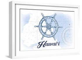 Hawaii - Ship Wheel - Blue - Coastal Icon-Lantern Press-Framed Art Print