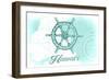 Hawaii - Ship Wheel - Teal - Coastal Icon-Lantern Press-Framed Art Print