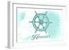 Hawaii - Ship Wheel - Teal - Coastal Icon-Lantern Press-Framed Art Print