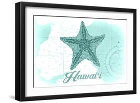 Hawaii - Starfish - Teal - Coastal Icon-Lantern Press-Framed Art Print