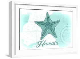 Hawaii - Starfish - Teal - Coastal Icon-Lantern Press-Framed Art Print