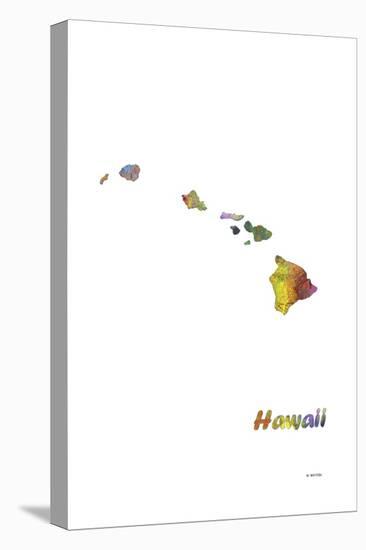 Hawaii State Map 1-Marlene Watson-Stretched Canvas