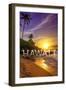Hawaii - Sunset and Palm-Lantern Press-Framed Art Print