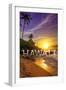 Hawaii - Sunset and Palm-Lantern Press-Framed Art Print