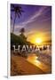 Hawaii - Sunset and Palm-Lantern Press-Framed Art Print