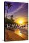 Hawaii - Sunset and Palm-Lantern Press-Stretched Canvas