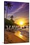 Hawaii - Sunset and Palm-Lantern Press-Stretched Canvas