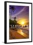 Hawaii - Sunset and Palm-Lantern Press-Framed Art Print