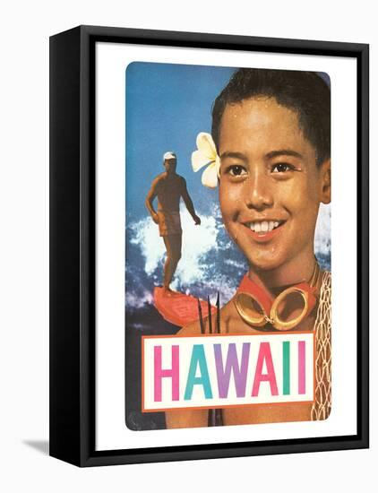 Hawaii, Surfer and Diving Boy-null-Framed Stretched Canvas