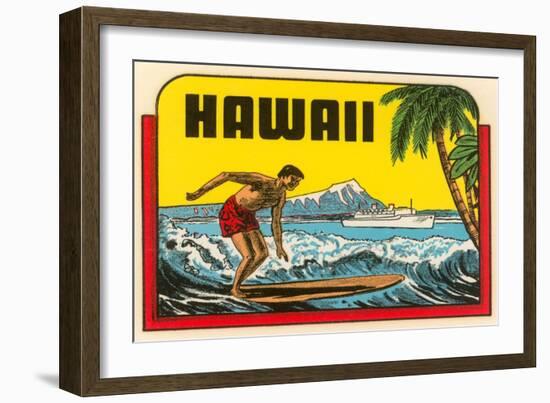 Hawaii, Surfer at Diamond Head, Cruise Ship-null-Framed Art Print