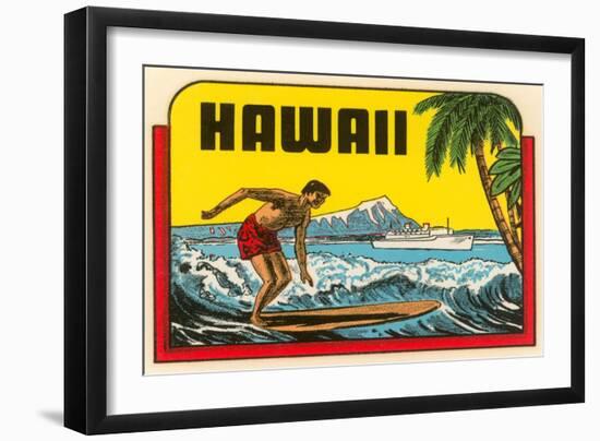 Hawaii, Surfer at Diamond Head, Cruise Ship-null-Framed Art Print