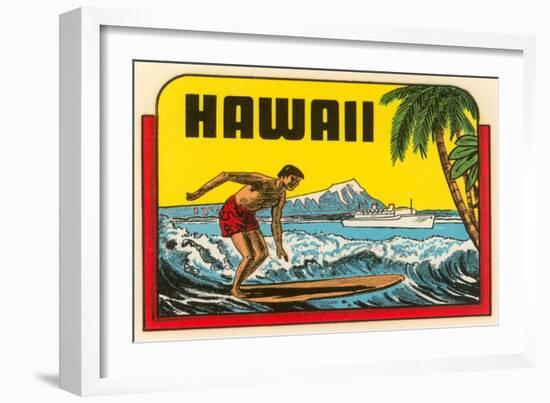 Hawaii, Surfer at Diamond Head, Cruise Ship-null-Framed Art Print