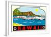 Hawaii, Surfers at Diamond Head-null-Framed Art Print