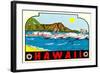Hawaii, Surfers at Diamond Head-null-Framed Art Print