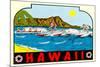 Hawaii, Surfers at Diamond Head-null-Mounted Art Print