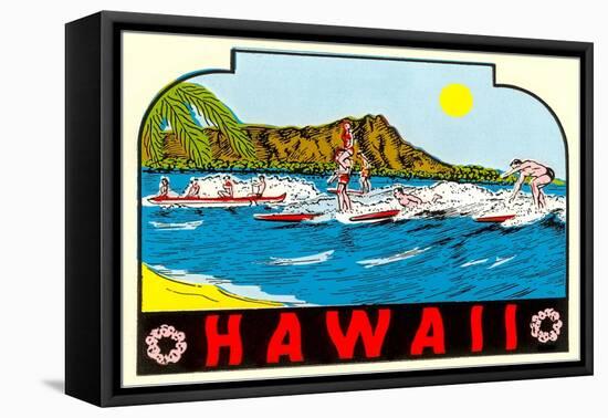 Hawaii, Surfers at Diamond Head-null-Framed Stretched Canvas