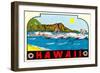 Hawaii, Surfers at Diamond Head-null-Framed Art Print