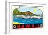 Hawaii, Surfers at Diamond Head-null-Framed Art Print