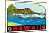 Hawaii, Surfers at Diamond Head-null-Mounted Art Print