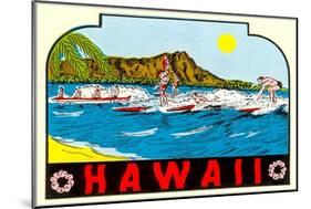 Hawaii, Surfers at Diamond Head-null-Mounted Art Print