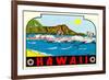 Hawaii, Surfers at Diamond Head-null-Framed Premium Giclee Print