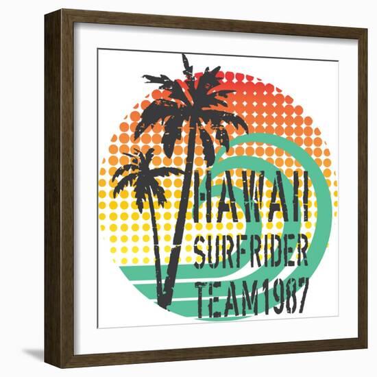 ''Hawaii Surfrider Team'' Artwork for T-Shirt, Poster...Grunge and Halftone Textures.-19srb81-Framed Art Print