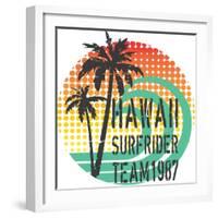 ''Hawaii Surfrider Team'' Artwork for T-Shirt, Poster...Grunge and Halftone Textures.-19srb81-Framed Art Print