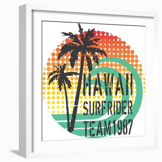 ''Hawaii Surfrider Team'' Artwork for T-Shirt, Poster...Grunge and Halftone Textures.-19srb81-Framed Art Print