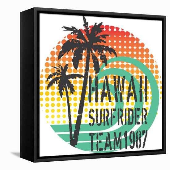 ''Hawaii Surfrider Team'' Artwork for T-Shirt, Poster...Grunge and Halftone Textures.-19srb81-Framed Stretched Canvas